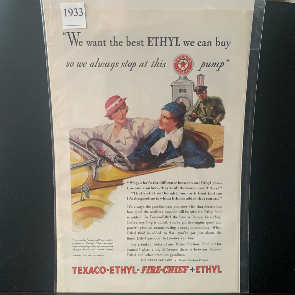Vintage 1933 Texaco Ethyl Fire Chief We Want The Best Ethyl Ad Advertisement